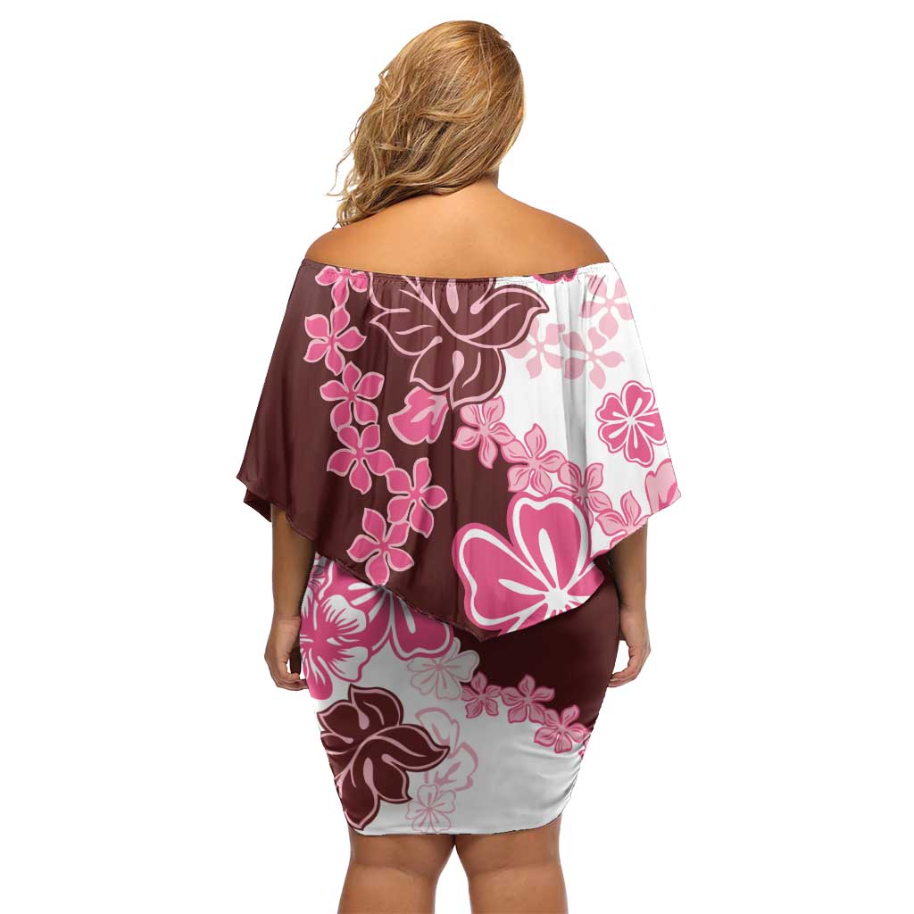 Pink Hibiscus Plumeria Floral Off Shoulder Short Dress - Polynesian Pride