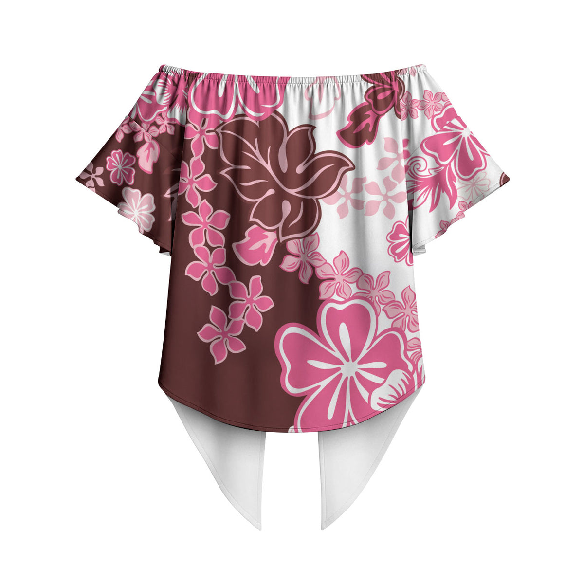 Pink Hibiscus Plumeria Floral Off Shoulder Wrap Waist Top LT01 - Polynesian Pride