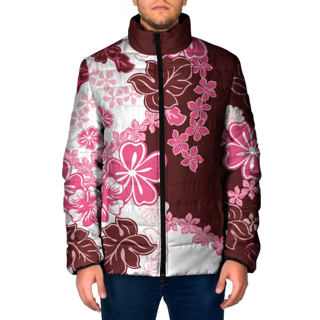 Pink Hibiscus Plumeria Floral Padded Jacket LT01 Pink - Polynesian Pride
