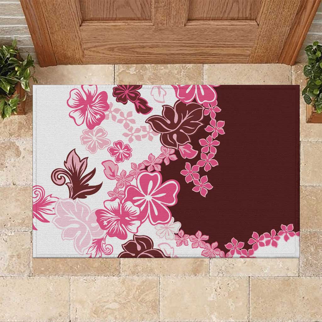 Pink Hibiscus Plumeria Floral Rubber Doormat LT01 Pink - Polynesian Pride