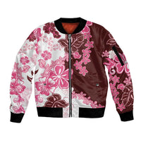 Pink Hibiscus Plumeria Floral Sleeve Zip Bomber Jacket LT01 Unisex Pink - Polynesian Pride