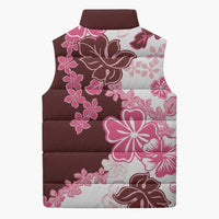 Pink Hibiscus Plumeria Floral Sleeveless Puffer Jacket - Polynesian Pride
