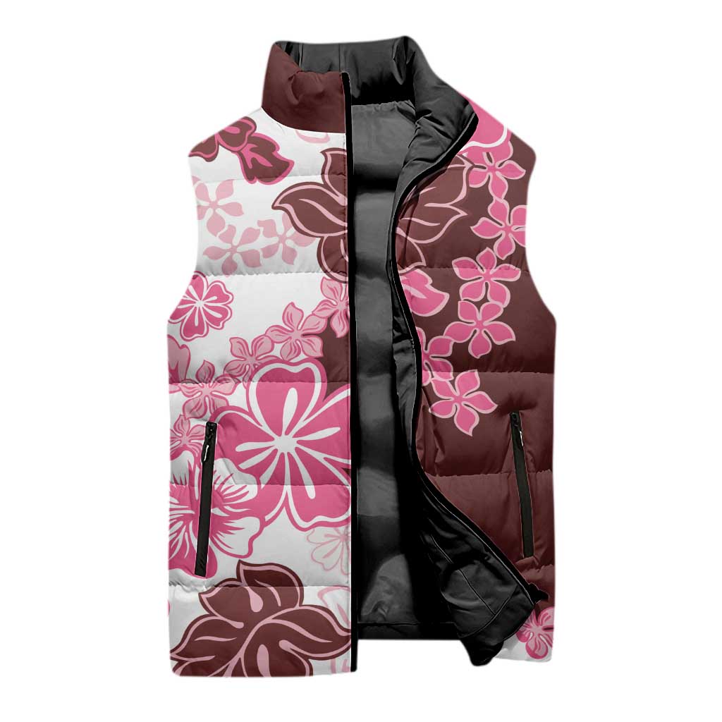 Pink Hibiscus Plumeria Floral Sleeveless Puffer Jacket - Polynesian Pride