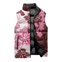 Pink Hibiscus Plumeria Floral Sleeveless Puffer Jacket - Polynesian Pride