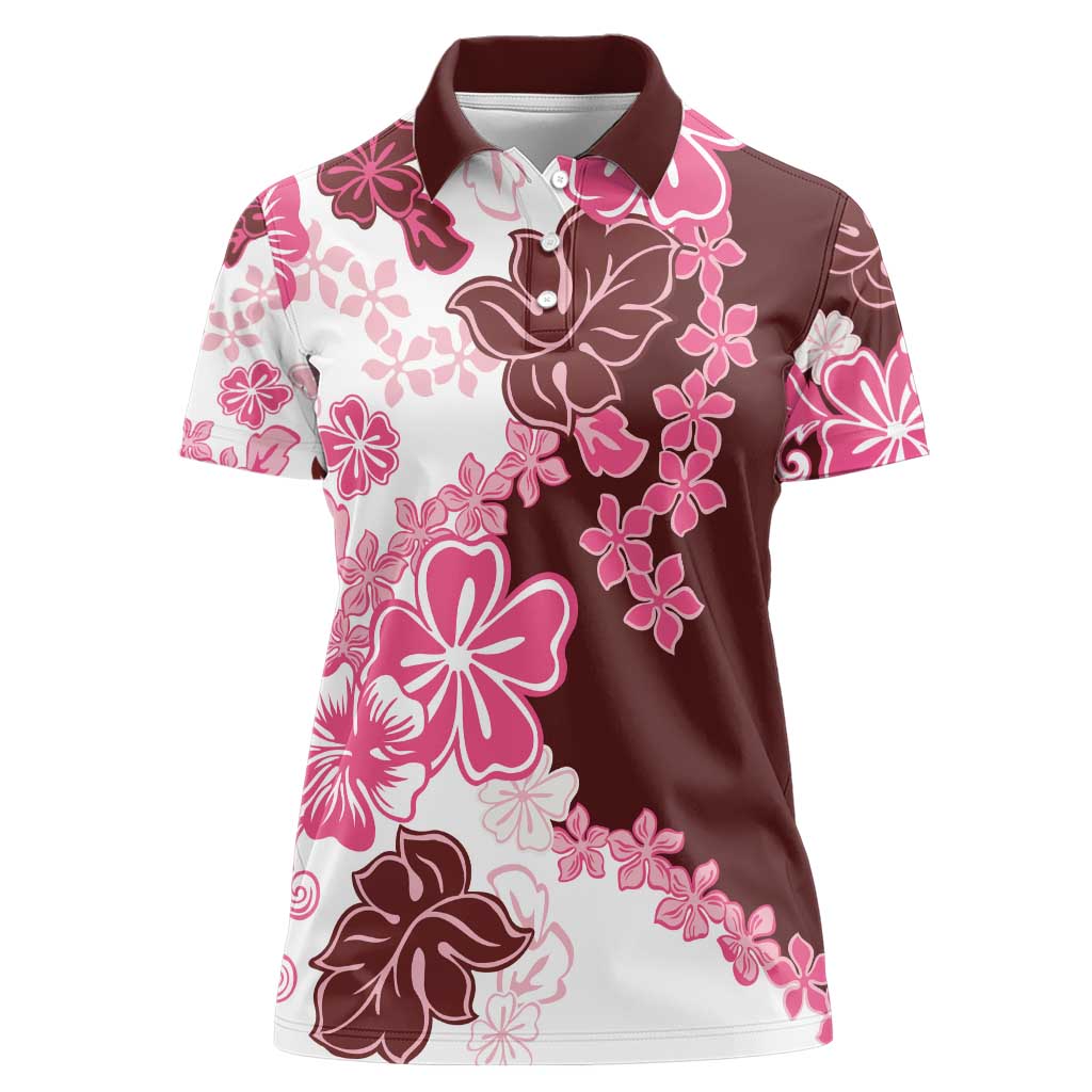 Pink Hibiscus Plumeria Floral Women Polo Shirt - Polynesian Pride