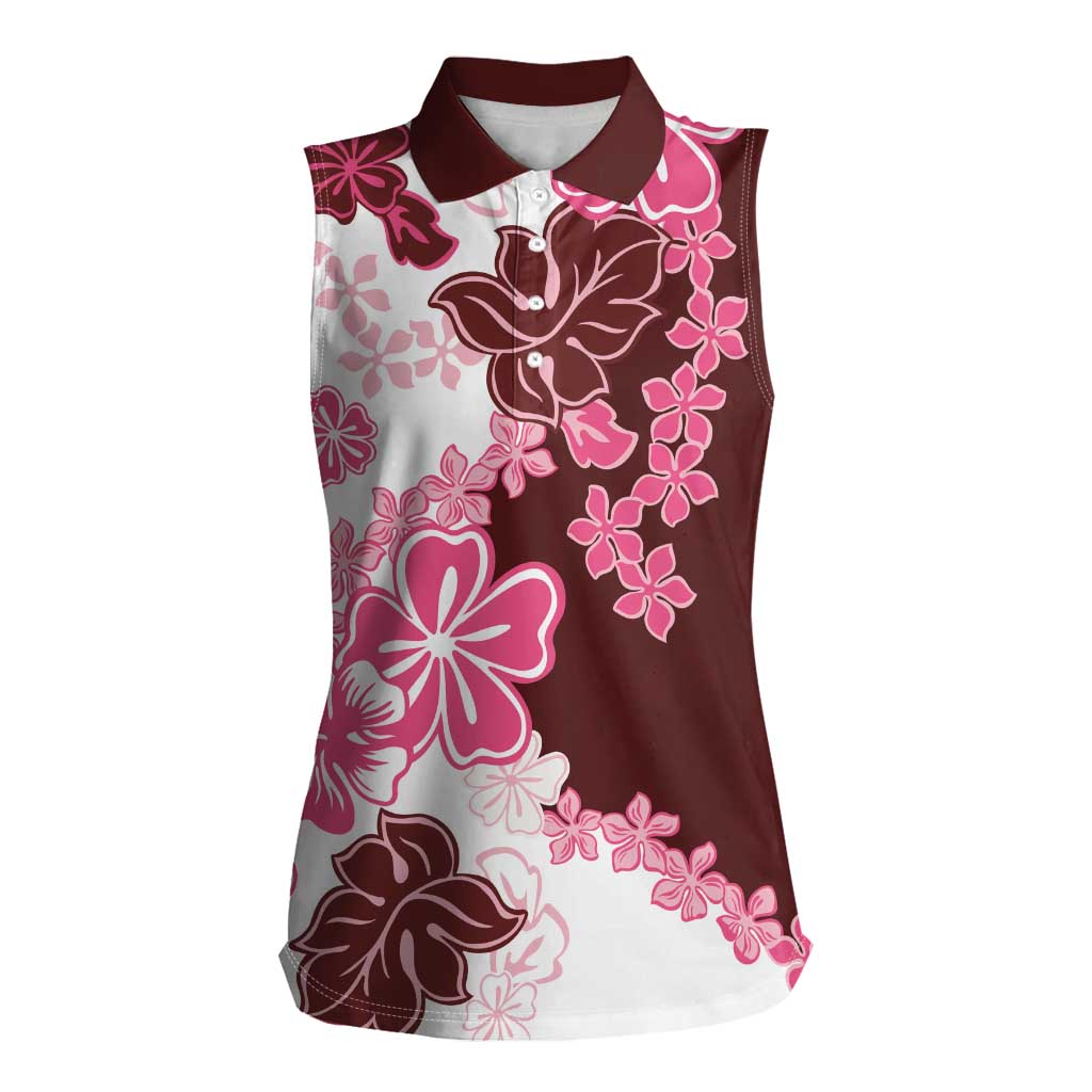 Pink Hibiscus Plumeria Floral Women Sleeveless Polo Shirt LT01 Female Pink - Polynesian Pride