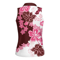 Pink Hibiscus Plumeria Floral Women Sleeveless Polo Shirt LT01 - Polynesian Pride