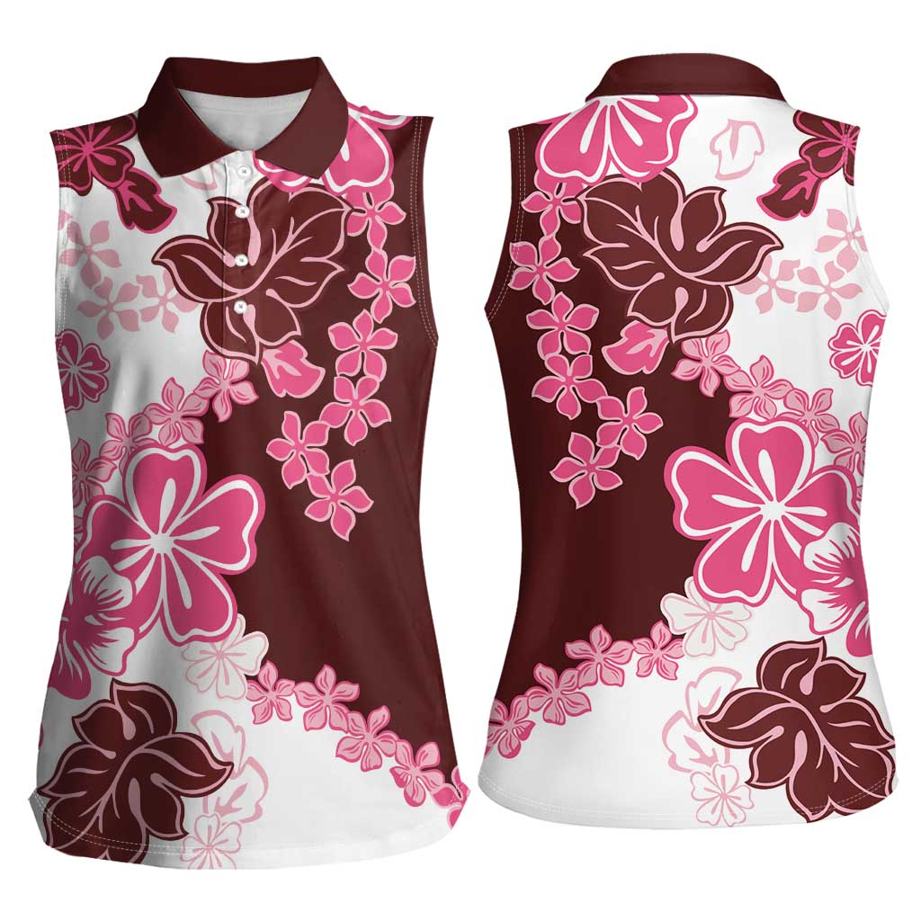Pink Hibiscus Plumeria Floral Women Sleeveless Polo Shirt LT01 - Polynesian Pride