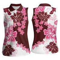 Pink Hibiscus Plumeria Floral Women Sleeveless Polo Shirt LT01 - Polynesian Pride