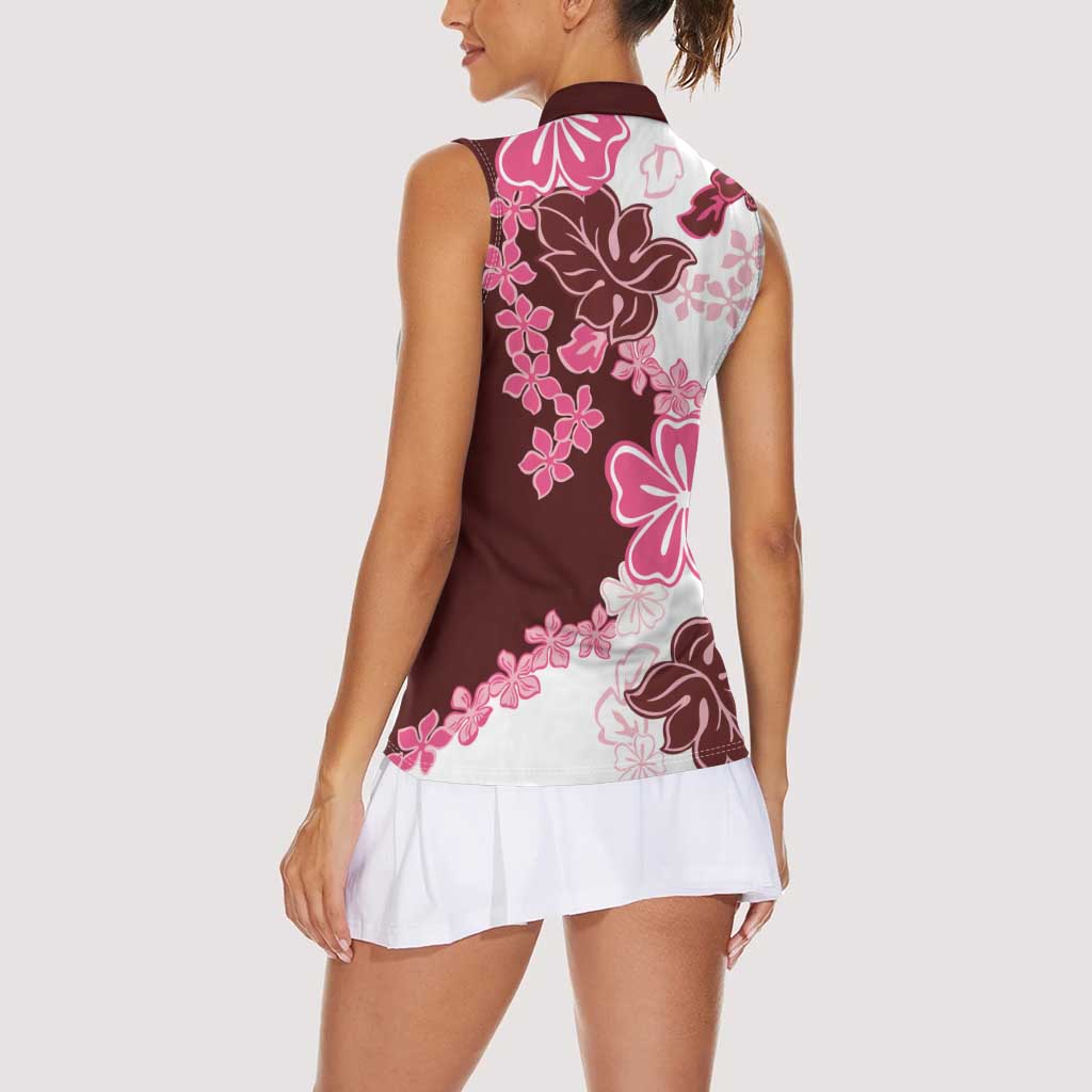 Pink Hibiscus Plumeria Floral Women Sleeveless Polo Shirt LT01 - Polynesian Pride