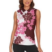 Pink Hibiscus Plumeria Floral Women Sleeveless Polo Shirt LT01 - Polynesian Pride