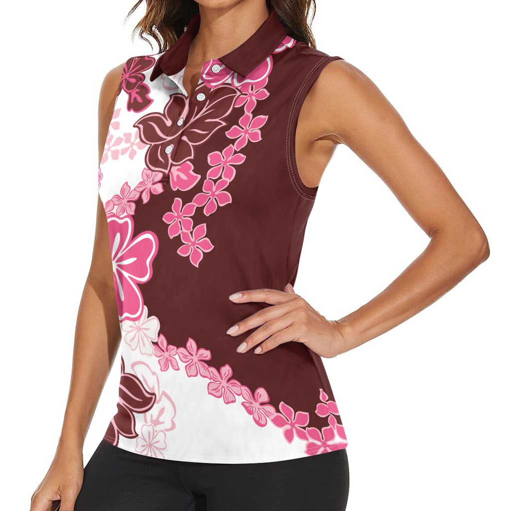 Pink Hibiscus Plumeria Floral Women Sleeveless Polo Shirt LT01 - Polynesian Pride