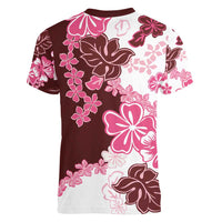 Pink Hibiscus Plumeria Floral Women V-Neck T-Shirt LT01 - Polynesian Pride