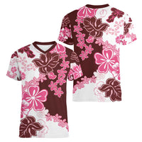 Pink Hibiscus Plumeria Floral Women V-Neck T-Shirt LT01 - Polynesian Pride