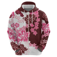 Pink Hibiscus Plumeria Floral Zip Hoodie - Polynesian Pride