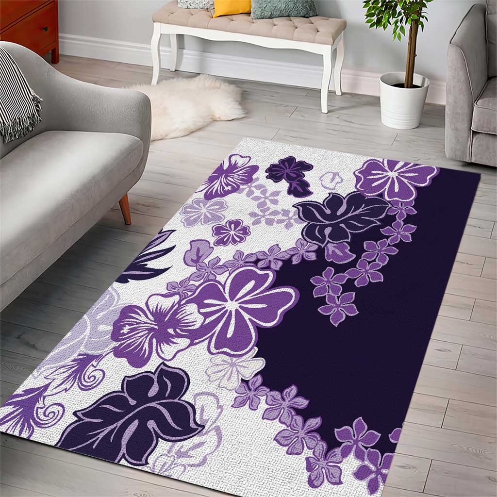 Purple Hibiscus Plumeria Floral Area Rug LT01 - Polynesian Pride
