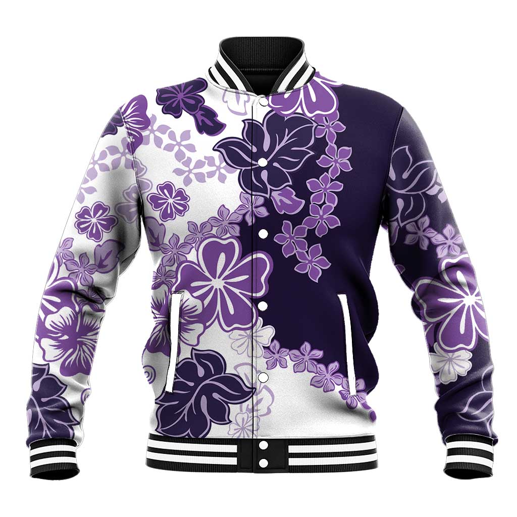Purple Hibiscus Plumeria Floral Baseball Jacket - Polynesian Pride