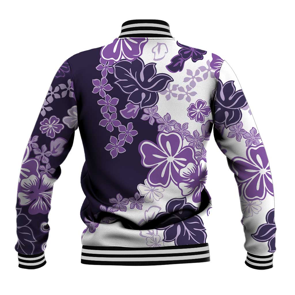 Purple Hibiscus Plumeria Floral Baseball Jacket - Polynesian Pride