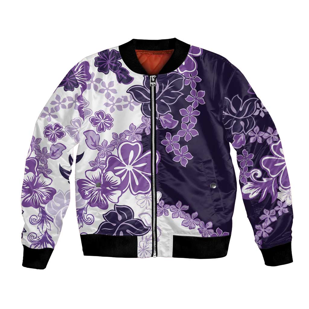 Purple Hibiscus Plumeria Floral Bomber Jacket LT01 Unisex Purple - Polynesian Pride