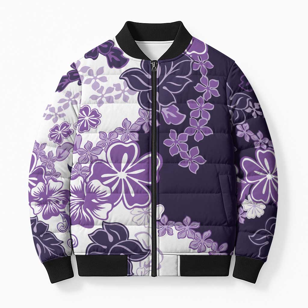 Purple Hibiscus Plumeria Floral Bomber Puffer Jacket LT01 Purple - Polynesian Pride