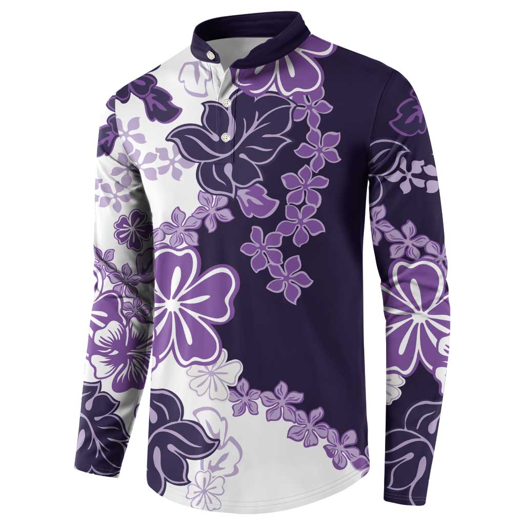 Purple Hibiscus Plumeria Floral Button Sweatshirt LT01 - Polynesian Pride