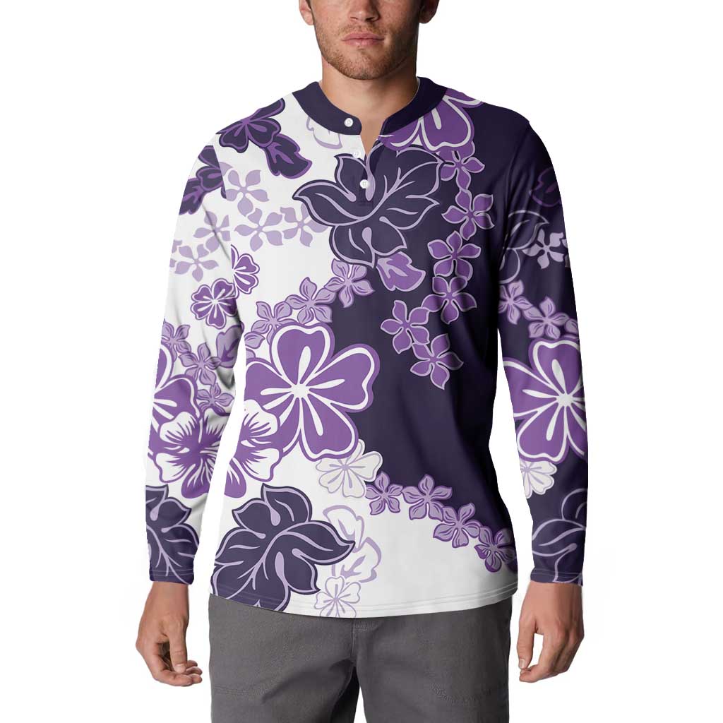 Purple Hibiscus Plumeria Floral Button Sweatshirt LT01 - Polynesian Pride