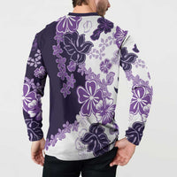 Purple Hibiscus Plumeria Floral Button Sweatshirt LT01 - Polynesian Pride