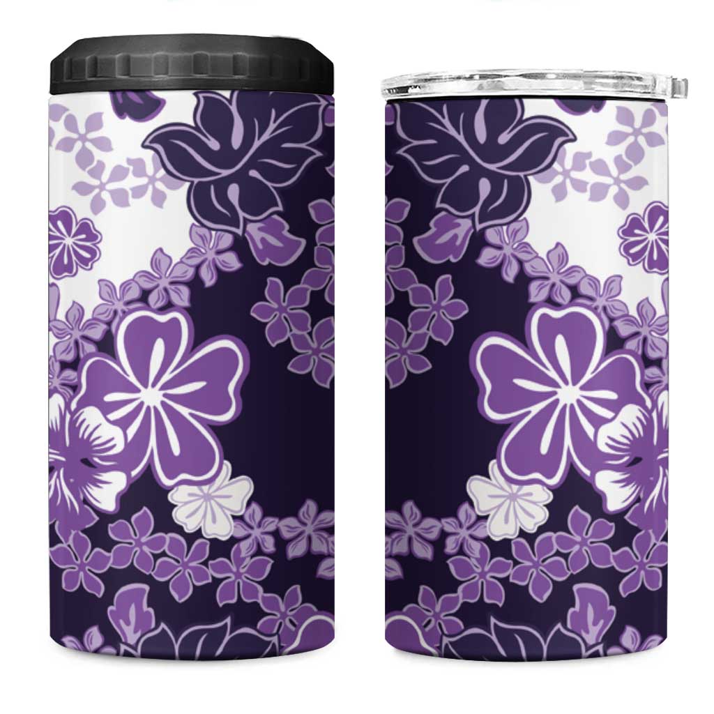 Purple Hibiscus Plumeria Floral 4 in 1 Can Cooler Tumbler - Polynesian Pride