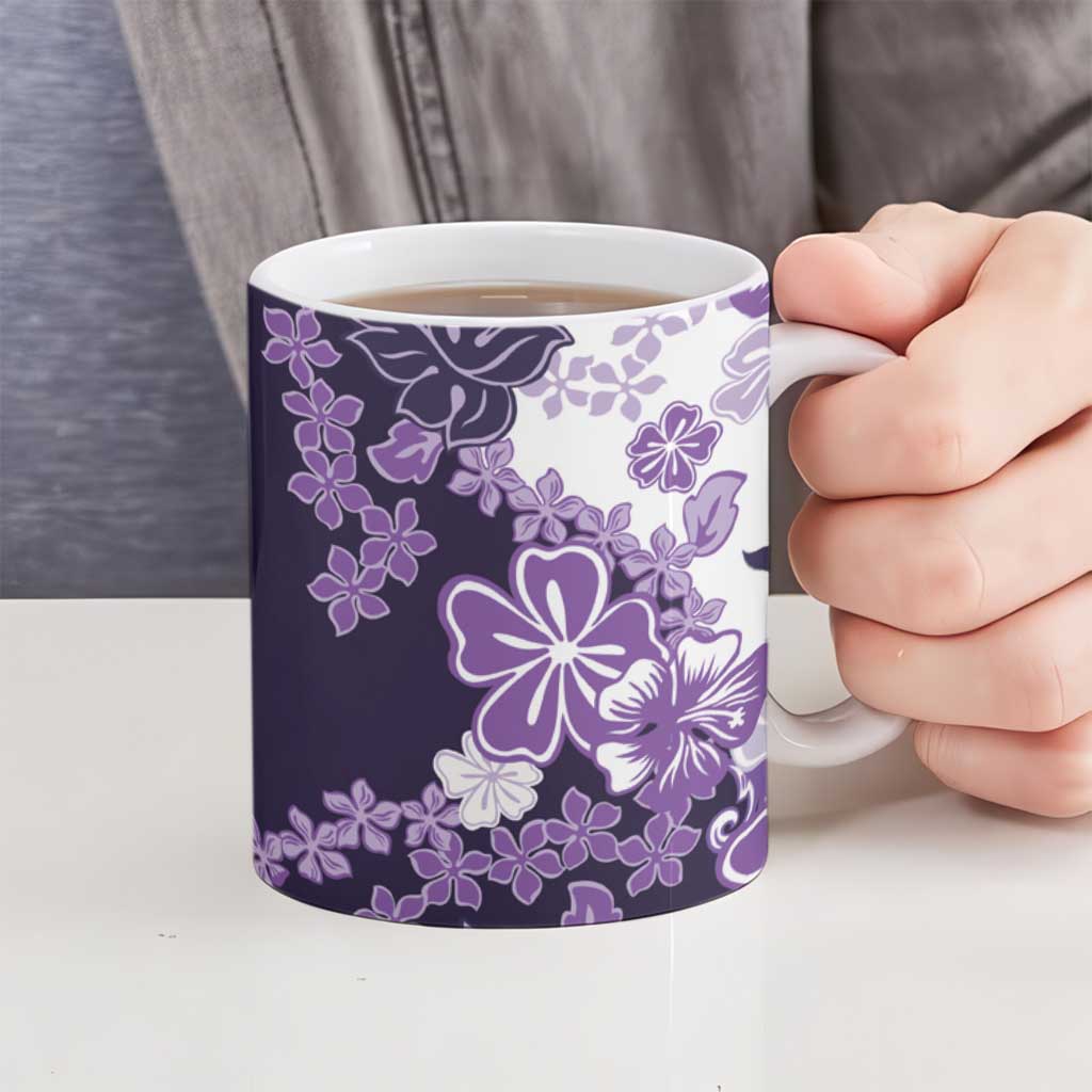 Purple Hibiscus Plumeria Floral Ceramic Mug - Polynesian Pride