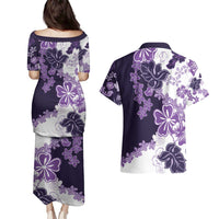 Purple Hibiscus Plumeria Floral Couples Matching Puletasi and Hawaiian Shirt LT01 - Polynesian Pride
