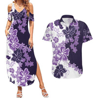Purple Hibiscus Plumeria Floral Couples Matching Summer Maxi Dress and Hawaiian Shirt LT01 Purple - Polynesian Pride