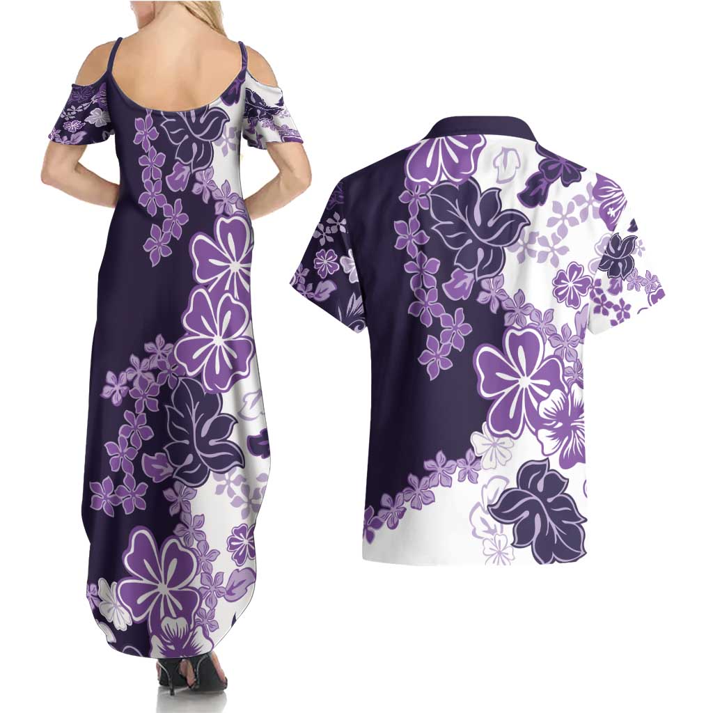 Purple Hibiscus Plumeria Floral Couples Matching Summer Maxi Dress and Hawaiian Shirt LT01 - Polynesian Pride