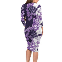 Purple Hibiscus Plumeria Floral Family Matching Long Sleeve Bodycon Dress and Hawaiian Shirt LT01 - Polynesian Pride