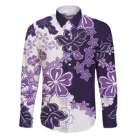 Purple Hibiscus Plumeria Floral Family Matching Mermaid Dress and Hawaiian Shirt LT01 Dad's Shirt - Long Sleeve Purple - Polynesian Pride