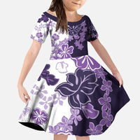 Purple Hibiscus Plumeria Floral Family Matching Off The Shoulder Long Sleeve Dress and Hawaiian Shirt - Polynesian Pride