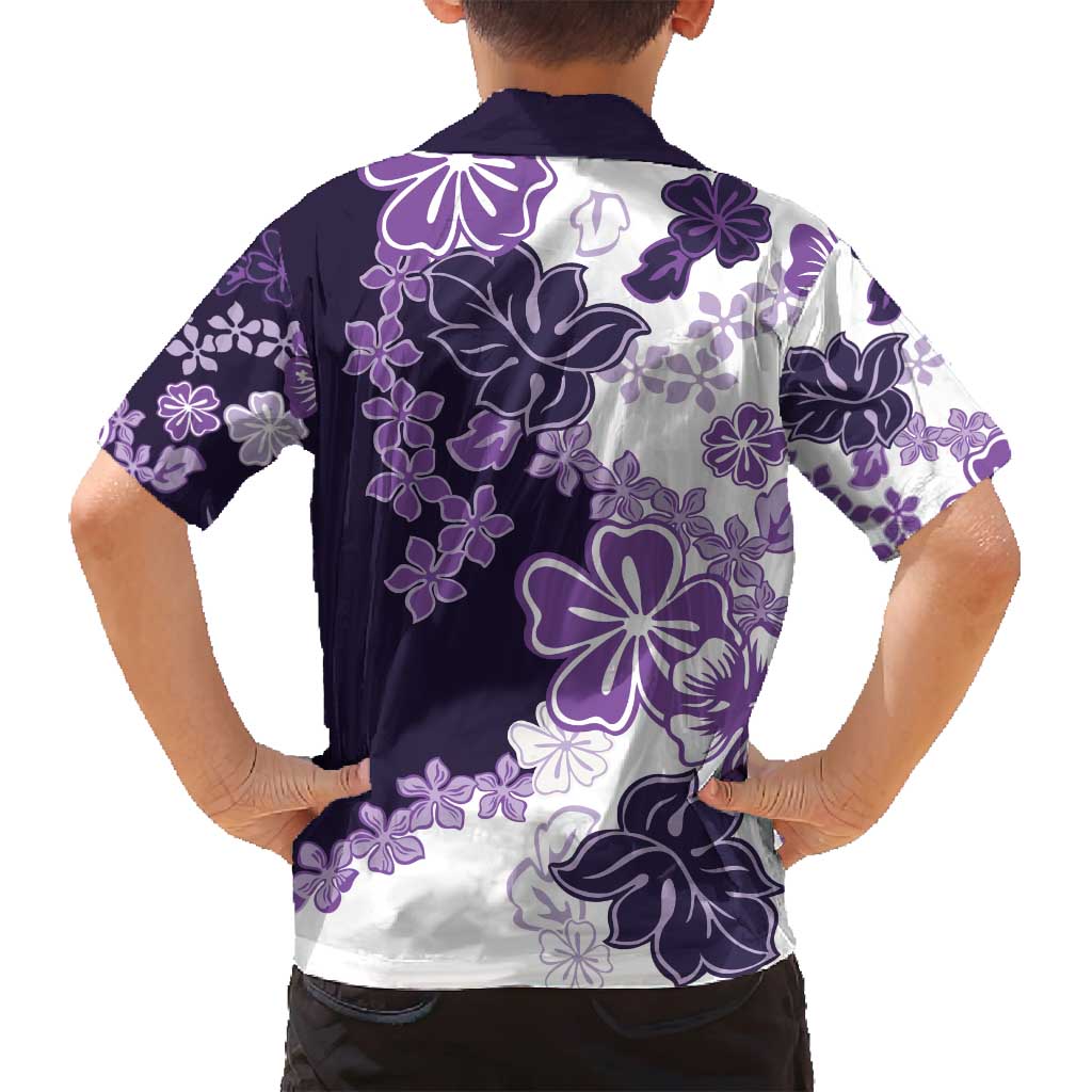 Purple Hibiscus Plumeria Floral Family Matching Off Shoulder Maxi Dress and Hawaiian Shirt - Polynesian Pride