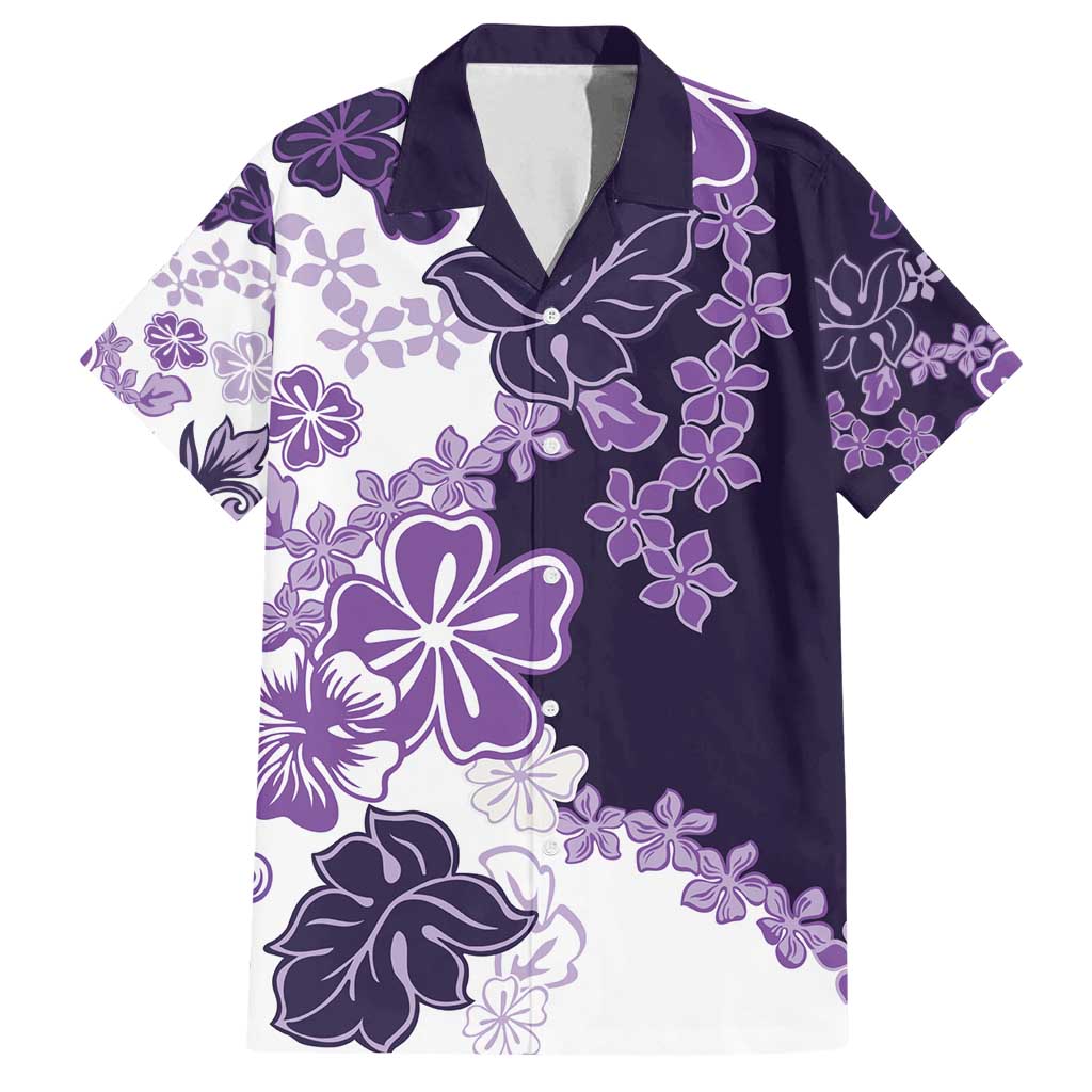 Purple Hibiscus Plumeria Floral Family Matching Off Shoulder Maxi Dress and Hawaiian Shirt - Polynesian Pride
