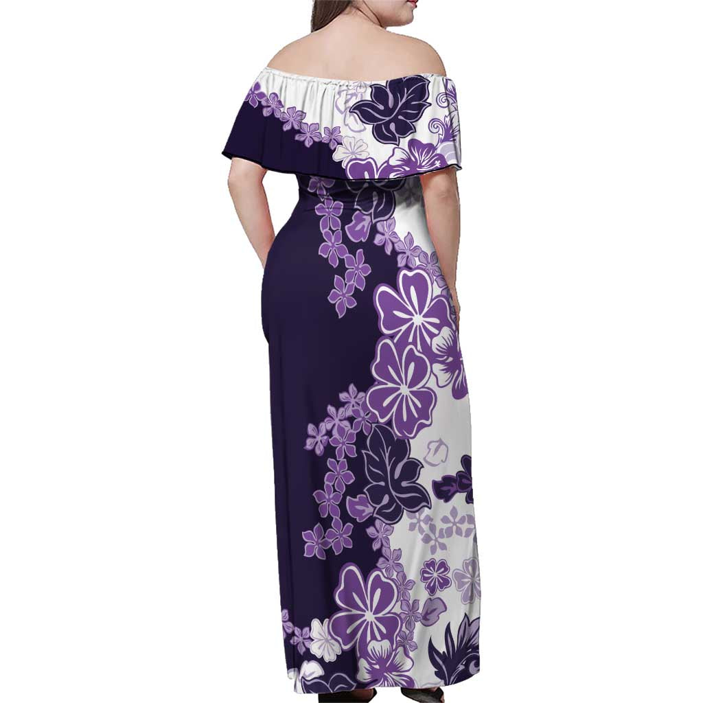 Purple Hibiscus Plumeria Floral Family Matching Off Shoulder Maxi Dress and Hawaiian Shirt - Polynesian Pride