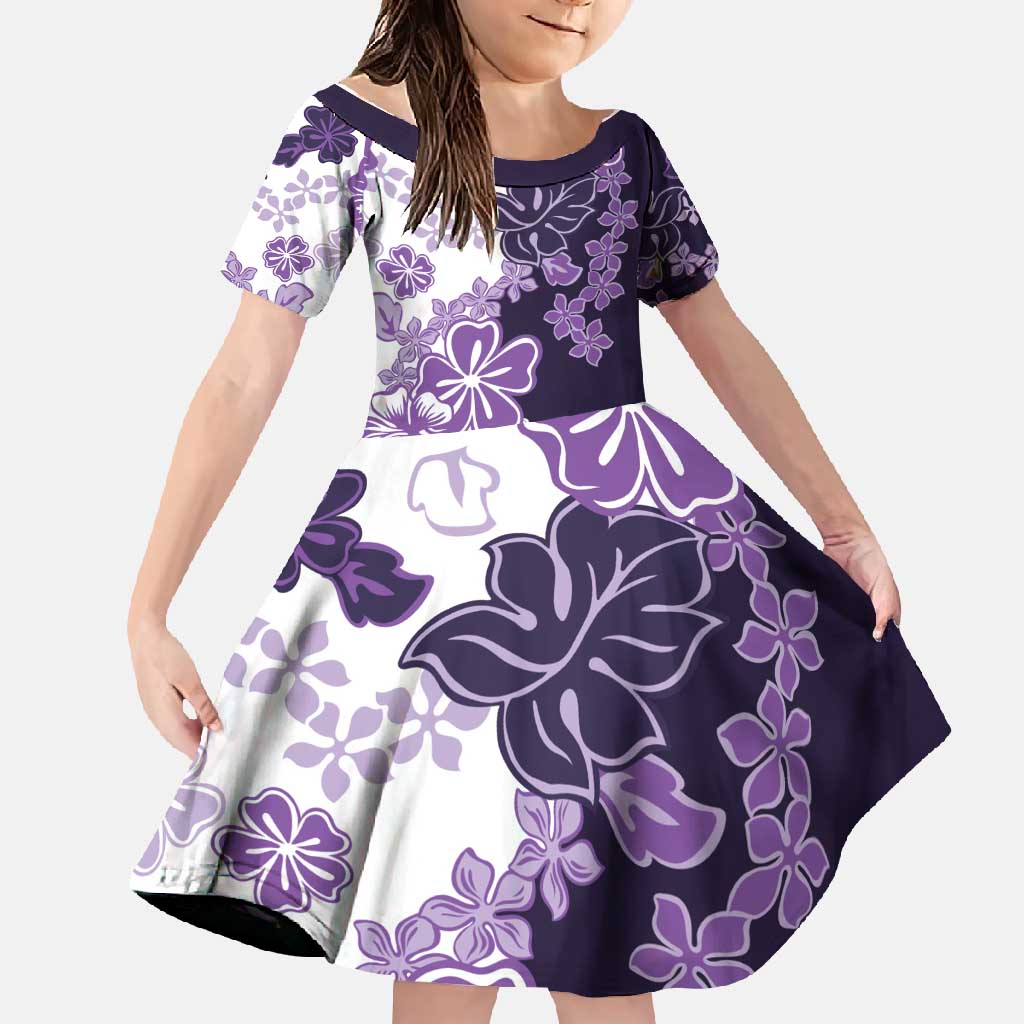 Purple Hibiscus Plumeria Floral Family Matching Short Sleeve Bodycon Dress and Hawaiian Shirt LT01 Daughter's Dress Purple - Polynesian Pride