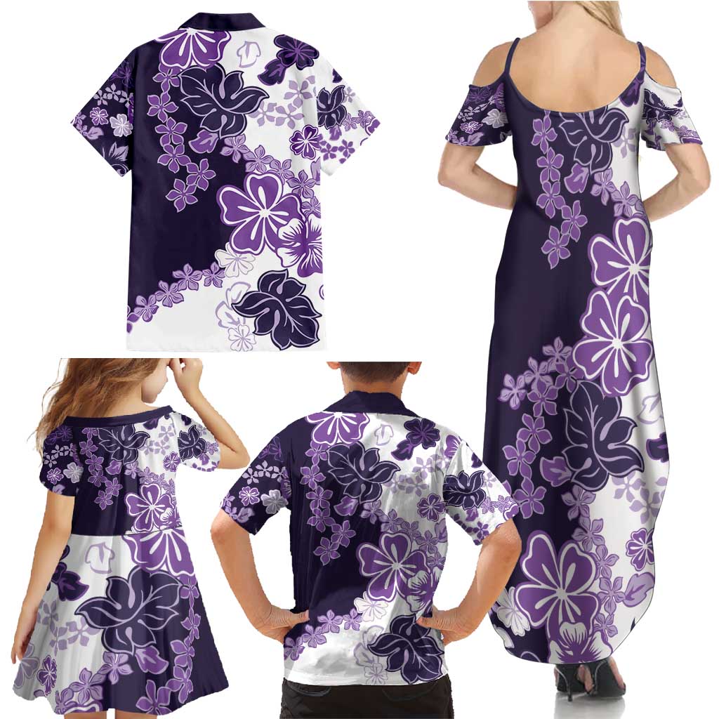 Purple Hibiscus Plumeria Floral Family Matching Summer Maxi Dress and Hawaiian Shirt LT01 - Polynesian Pride