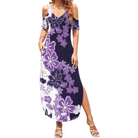Purple Hibiscus Plumeria Floral Family Matching Summer Maxi Dress and Hawaiian Shirt LT01 Mom's Dress Purple - Polynesian Pride