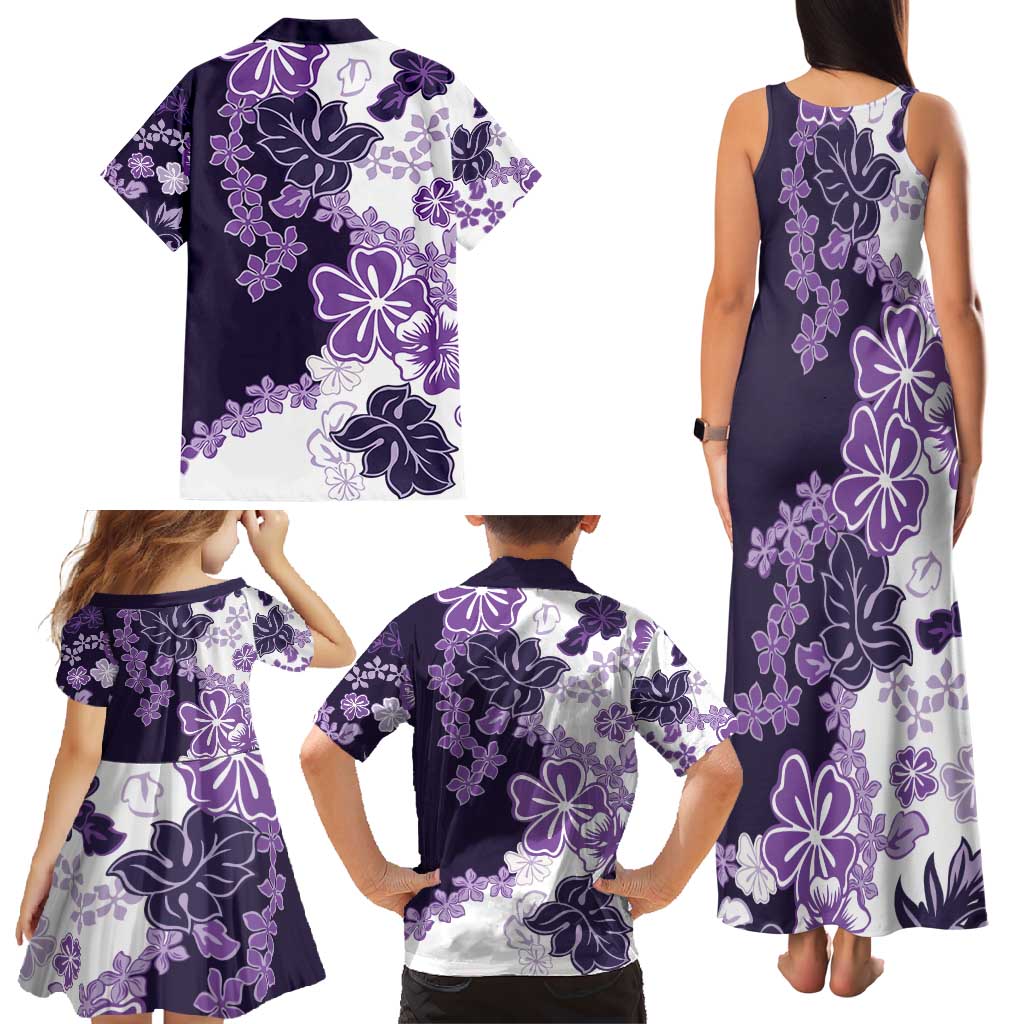 Purple Hibiscus Plumeria Floral Family Matching Tank Maxi Dress and Hawaiian Shirt LT01 - Polynesian Pride