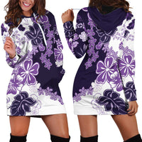 Purple Hibiscus Plumeria Floral Hoodie Dress - Polynesian Pride