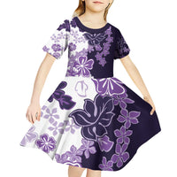 Purple Hibiscus Plumeria Floral Kid Short Sleeve Dress - Polynesian Pride