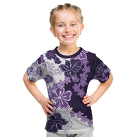 Purple Hibiscus Plumeria Floral Kid T Shirt - Polynesian Pride