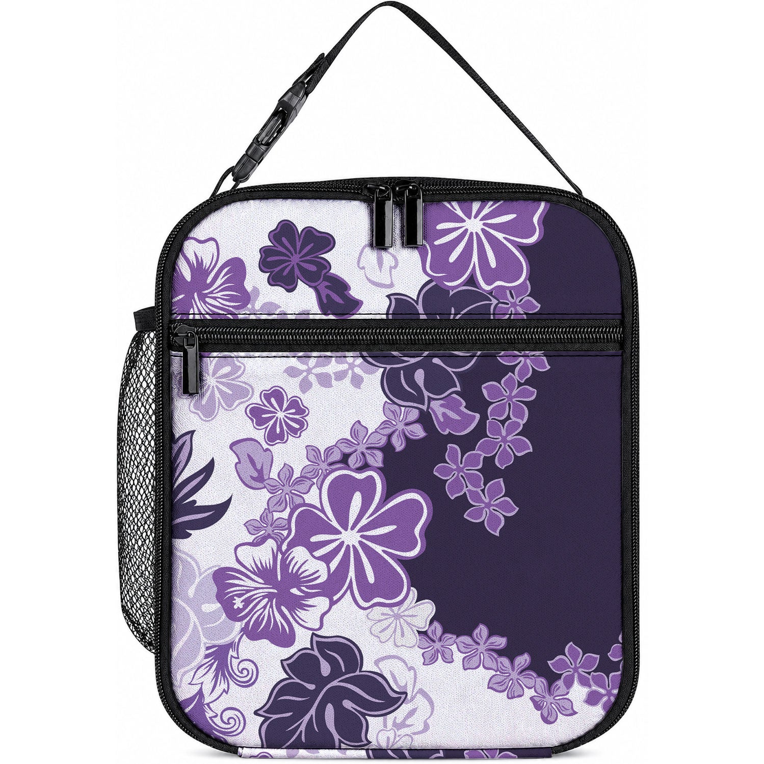 Purple Hibiscus Plumeria Floral Lunch Bag