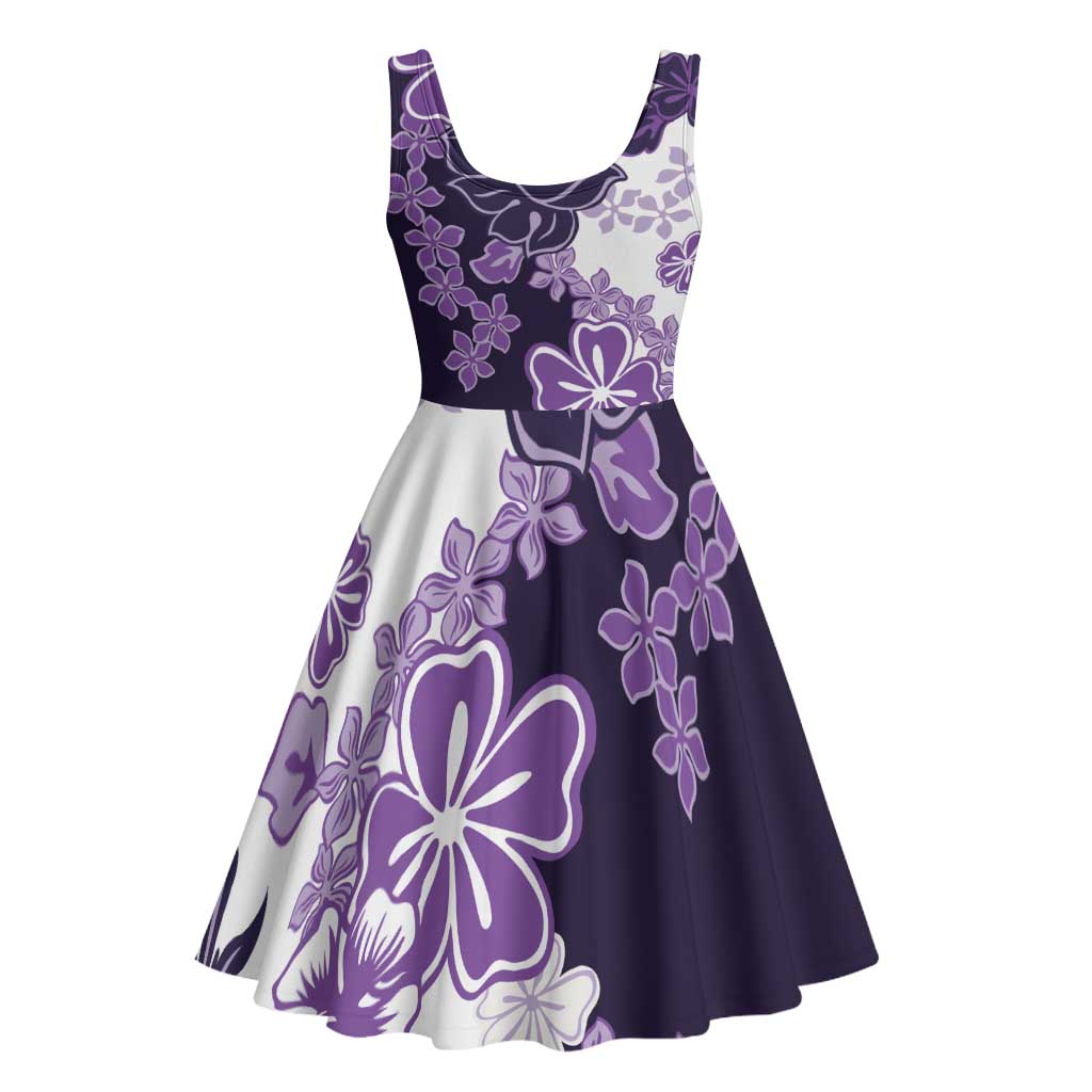 Purple Hibiscus Plumeria Floral Midi Dress - Polynesian Pride
