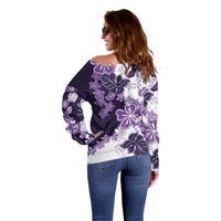 Purple Hibiscus Plumeria Floral Off Shoulder Sweater - Polynesian Pride