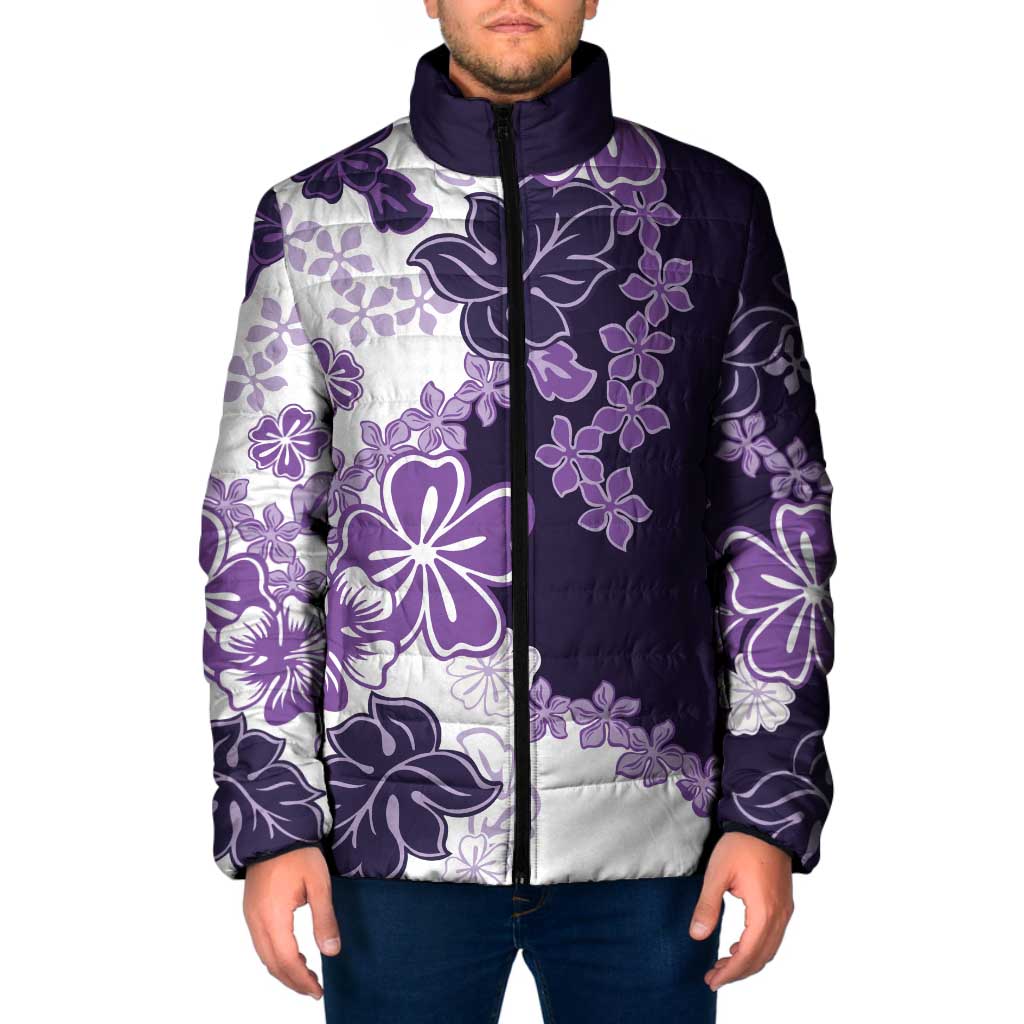 Purple Hibiscus Plumeria Floral Padded Jacket LT01 Purple - Polynesian Pride