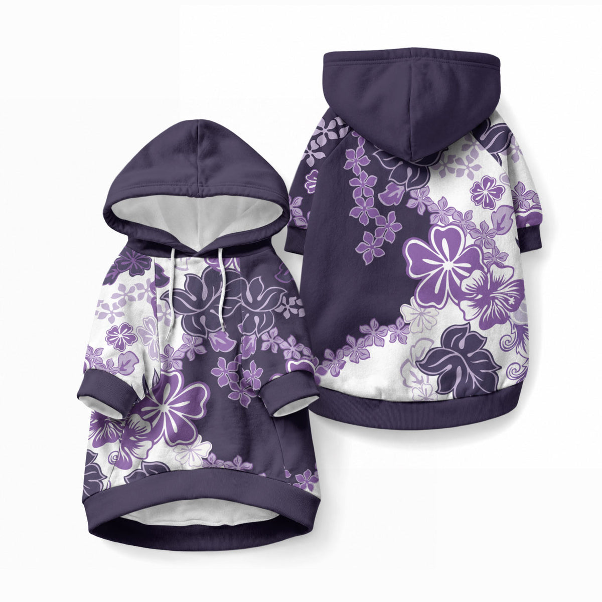 Purple Hibiscus Plumeria Floral Pet Hoodie
